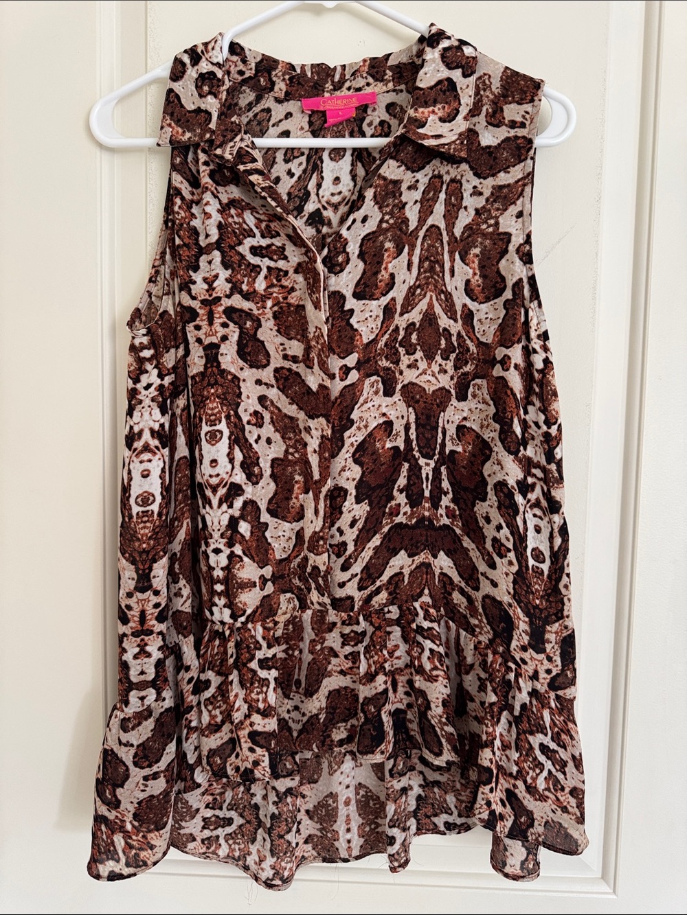 Catherine Malandrino Brown and Cream Animal-Print Sleeveless Camisole 🤎